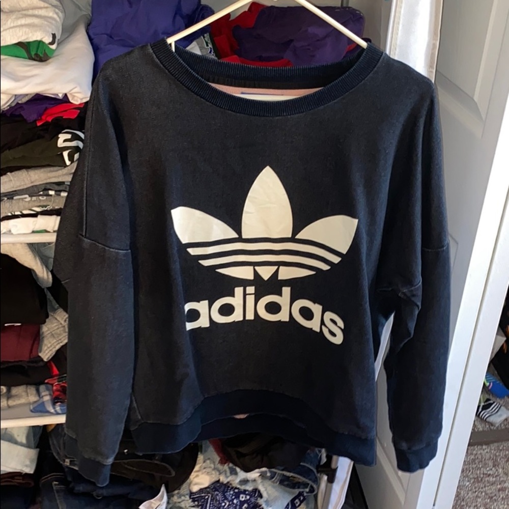 denim-like adidas trefoil crewneck